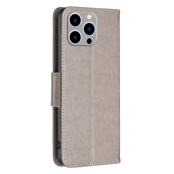 iPhone 14 Pro Lompakkokotelo Butterflies Imprinted - Harmaa