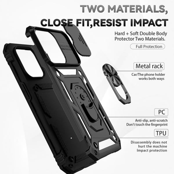 iPhone 14 Pro Kuori Sormipidike Jalusta - Musta