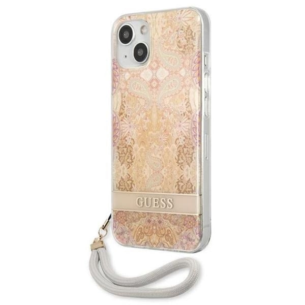 Guess iPhone 13 Mini Skal Flower Strap - Guld