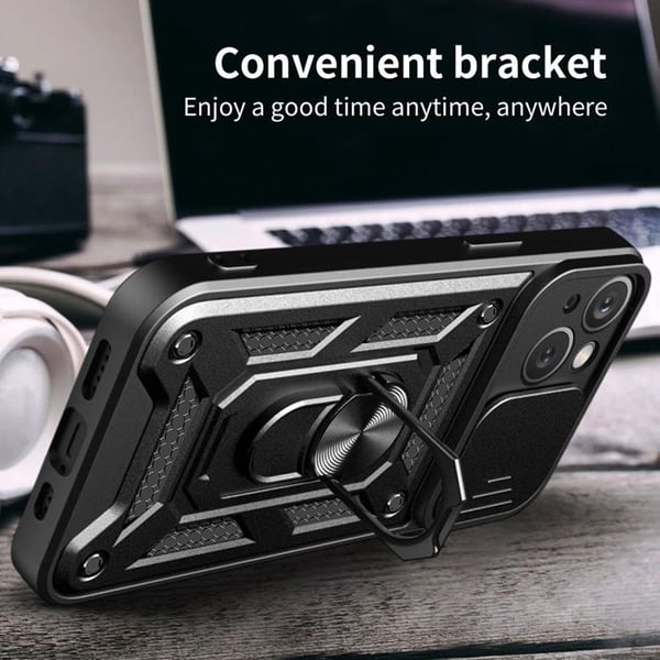 iPhone 14 Plus Skal Kameraskydd Kickstand - Svart
