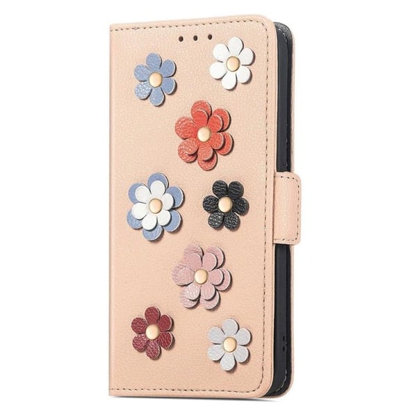 iPhone 14 Pro Pungcover Blomsterdekoration Magnetisk - Khaki