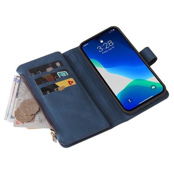 iPhone 14 Pro Plånboksfodral KT Zipper - Blå