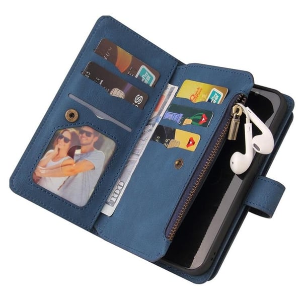 iPhone 14 Pro Max Plånboksfodral KT Zipper - Blå