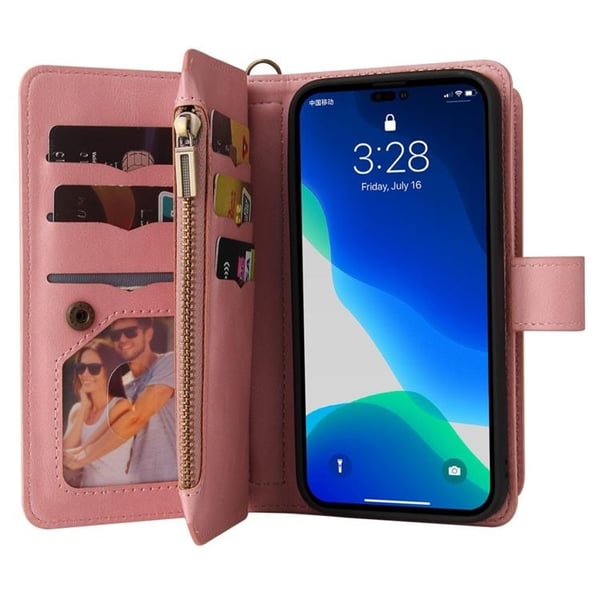 iPhone 14 Plus Plånboksfodral KT Zipper - Rosa