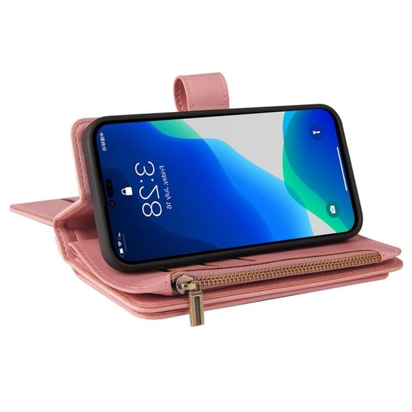 iPhone 14 Plus Plånboksfodral KT Zipper - Rosa