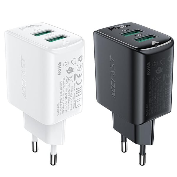Acefast Väggladdare 2x USB 18W - Vit
