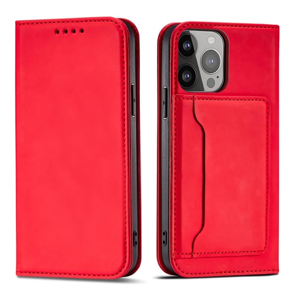 iPhone 13 Pro Max Plånboksfodral Magnet Stand - Röd