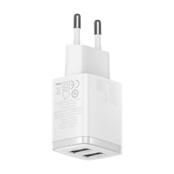 Baseus EU Compact -seinälaturi 2x USB 10.5W - Valkoinen