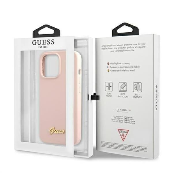 Guess iPhone 13 Pro Skal Magsafe Silicone Script Guld Logo - Rosa