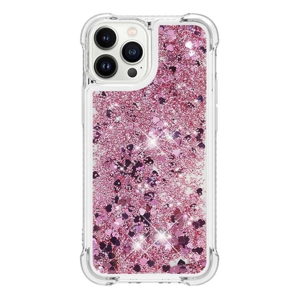 iPhone 14 Pro Max Kuori Liquid Floating Glitter - Ruusukulta