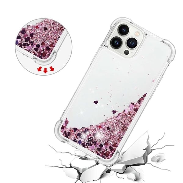 iPhone 14 Pro Max Kuori Liquid Floating Glitter - Ruusukulta