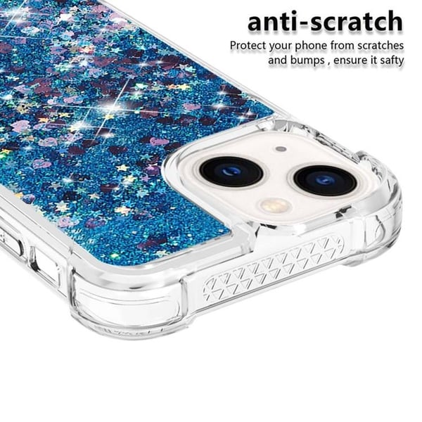 iPhone 14 Plus Skal Liquid Floating Glitter - Blå