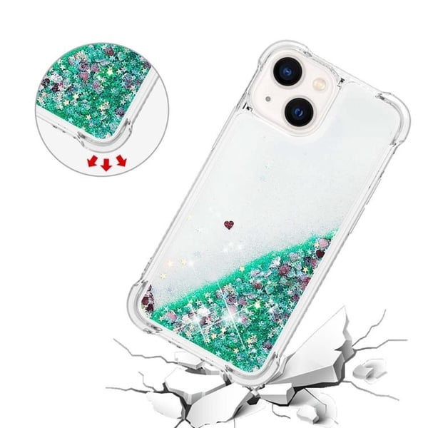 iPhone 14 Plus Skal Liquid Floating Glitter - Grön