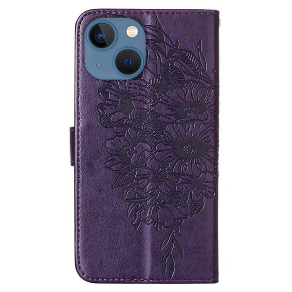 iPhone 14 Plus Pung Etui Butterfly Flower Imprinted - Lilla