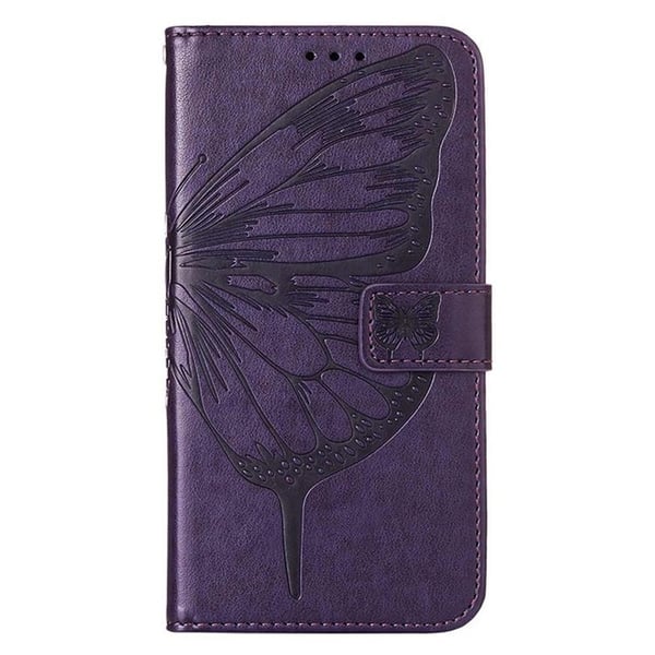 iPhone 14 Plus Pung Etui Butterfly Flower Imprinted - Lilla