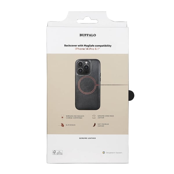 BUFFALO äkta läder iPhone 14 Pro Skal MagSeries - Svart