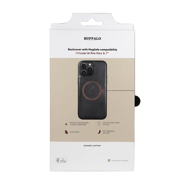 BUFFALO äkta läder iPhone 14 Pro Max Skal MagSeries - Svart