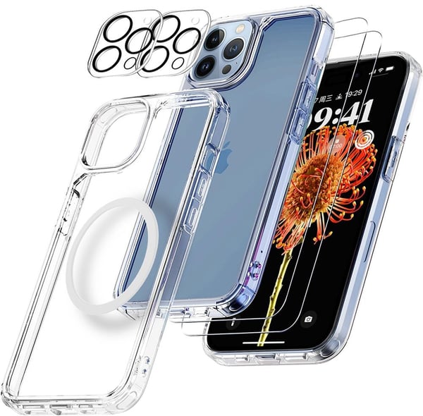 [6in1] BOOM iPhone 14 Pro Skal - Kameralinsskydd - Härdat Glas - MagSafe Ring