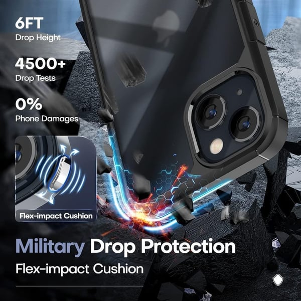 [6in1] BOOM iPhone 14 Skal - Kameralinsskydd - Härdat Glas - MagSafe Ring