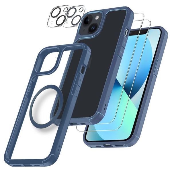 [6in1] BOOM iPhone 14 Plus etui - kameralinsedæksel - hærdet glas - MagSafe Ring