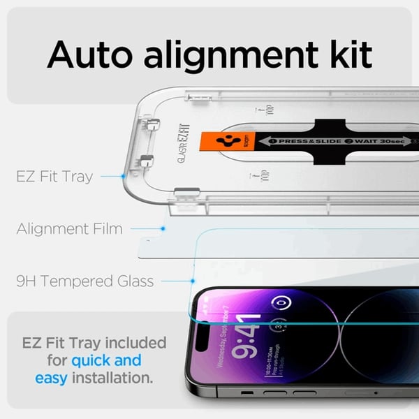 Spigen iPhone 14 Pro Hærdet Glas Skærmbeskytter Ez-Fit 2-Pack - Klar