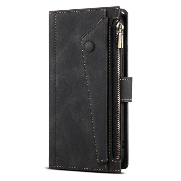 iPhone 14 Pro Plånboksfodral Flap Zipper Strap - Svart