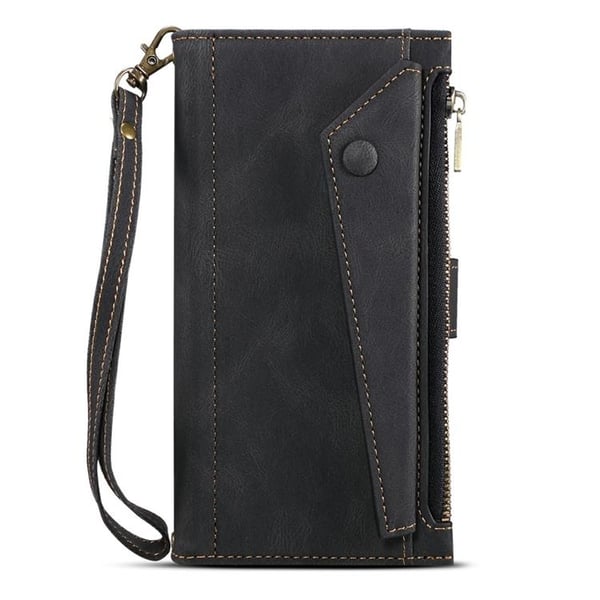 iPhone 14 Pro Plånboksfodral Flap Zipper Strap - Svart