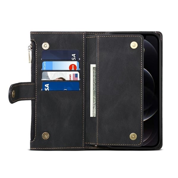 iPhone 14 Pro Max Plånboksfodral Flap Zipper Strap - Svart