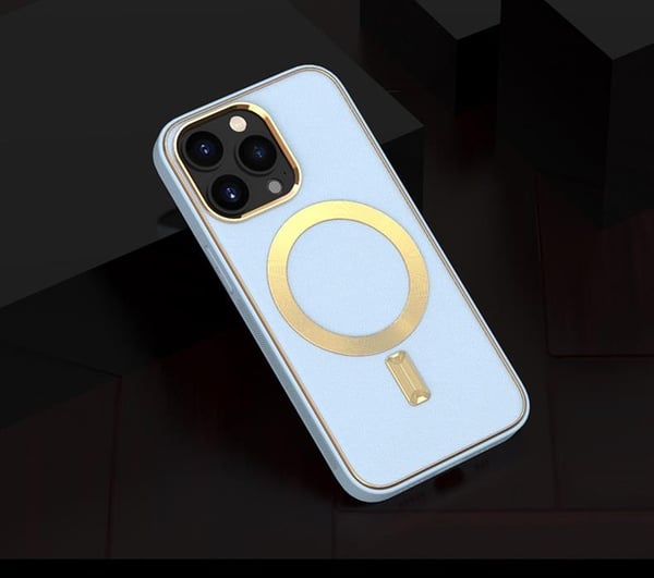 BOOM iPhone 14 Plus Magsafe Läderskal  - Ljusblå