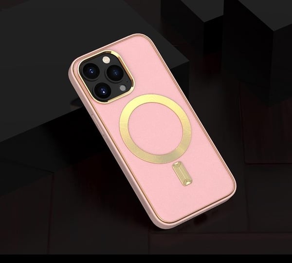 BOOM iPhone 14 Plus Magsafe Läderskal  - Rosa