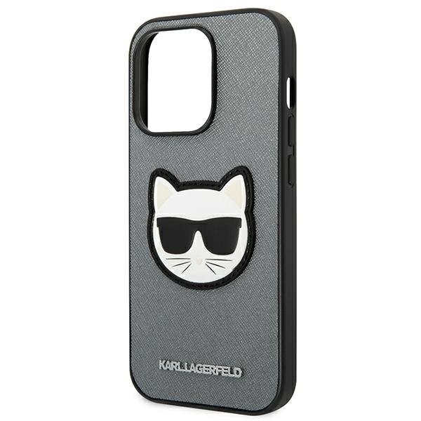 Karl Lagerfeld iPhone 14 Pro Max Skal Saffiano Choupette Head Patch - Silver