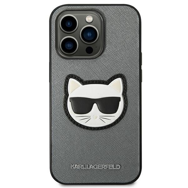 Karl Lagerfeld iPhone 14 Pro Max Skal Saffiano Choupette Head Patch - Silver