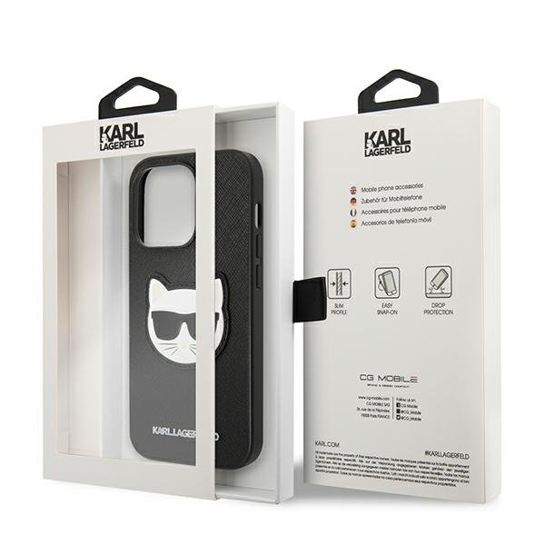 Karl Lagerfeld iPhone 14 Pro Skal Saffiano Choupette Head Patch - Svart