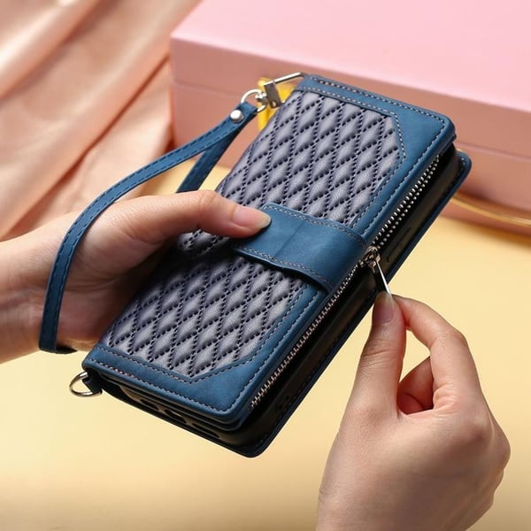 iPhone 14 Pro Max Plånboksfodral Rhombus - Blå