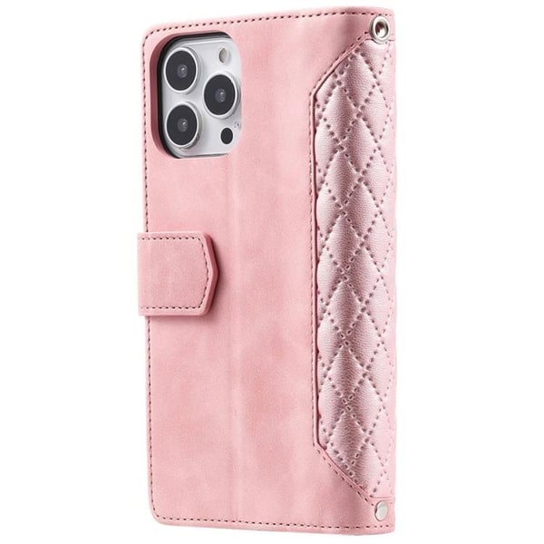 iPhone 14 Pro Plånboksfodral Rhombus - Rosa