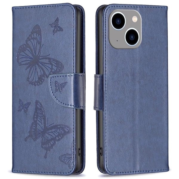 iPhone 14 Plus Pungcover Butterfly Imprinted - Mørkeblå