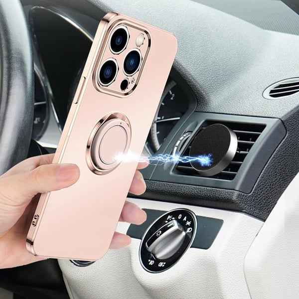 iPhone 14 Plus Skal Ringhållare Electroplating Kickstand - Svart