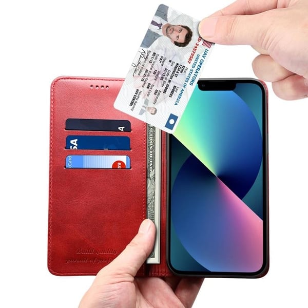 SUTENI iPhone 14 Pro Max Lompakkokotelo kuvioidulla pinnalla - Punainen
