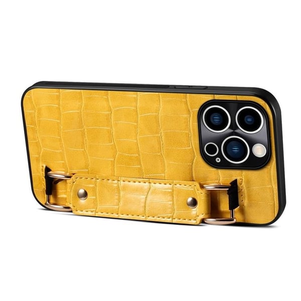 iPhone 14 Pro Skal Korthållare Crocodile - Gul