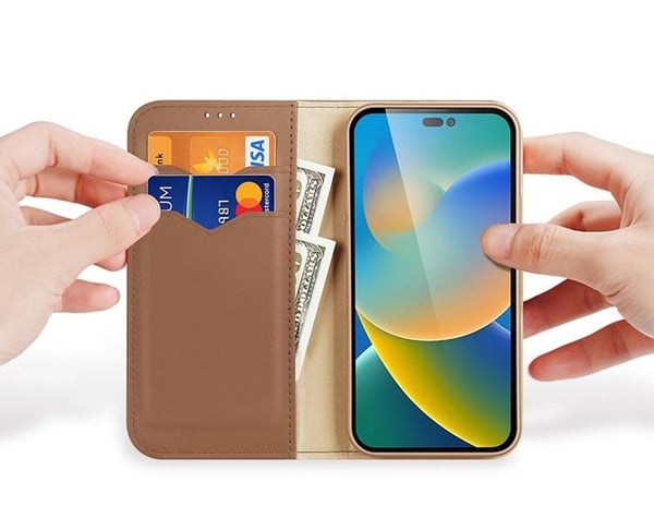 Dux Ducis iPhone 14 Pro Plånboksfodral Äkta Läder Hivo Flip - Brun