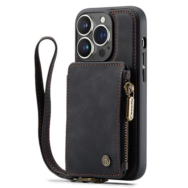 CASEME iPhone 14 Pro Max Plånboksfodral C20 Zipper Kickstand - Svart