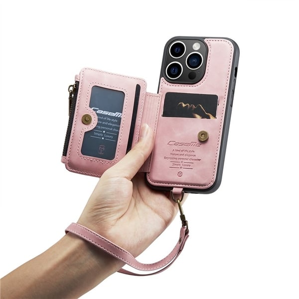 CASEME iPhone 14 Pro Max Pungcover C20 Lynlås Kickstand - Rosa