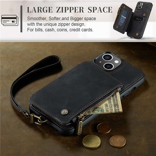 CASEME iPhone 14 Plus Plånboksfodral C20 Zipper Kickstand - Svart