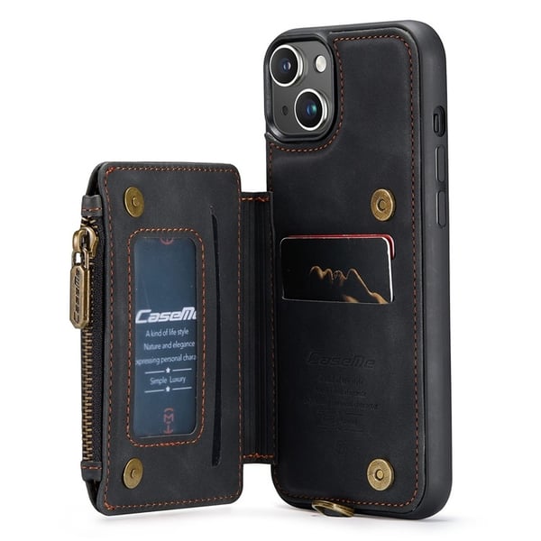 CASEME iPhone 14 Plus Plånboksfodral C20 Zipper Kickstand - Svart