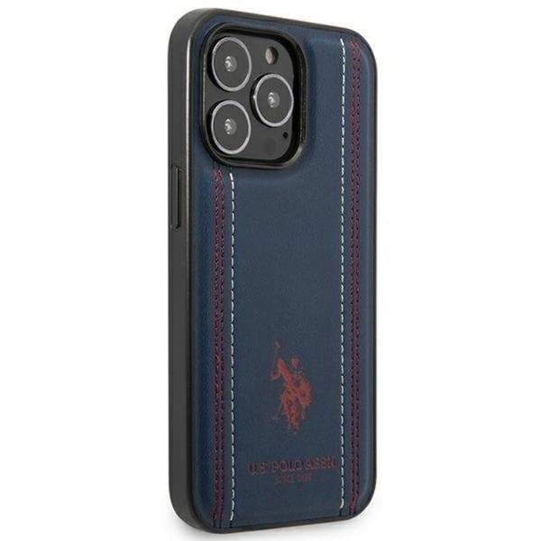 US Polo iPhone 14 Pro Skal Lädersöm - Marinblå