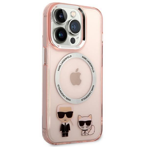 Karl Lagerfeld iPhone 14 Pro Skal Magsafe Karl & Choupette Aluminum - Rosa