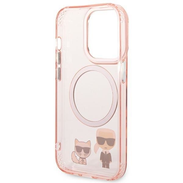 Karl Lagerfeld iPhone 14 Pro Skal Magsafe Karl & Choupette Aluminum - Rosa