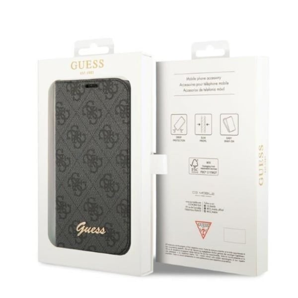 GUESS iPhone 14 Pro Plånboksfodral Vintage Gold Logo - Svart