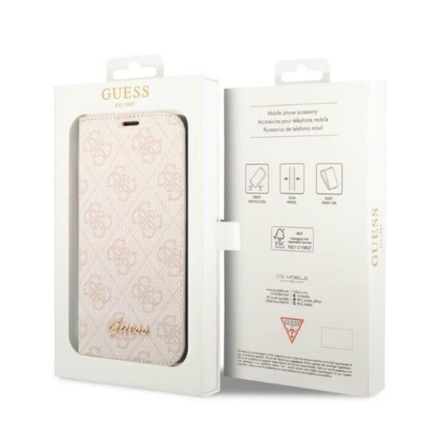GUESS iPhone 14 Pro Pung Etui Vintage Guld Logo - Lyserød