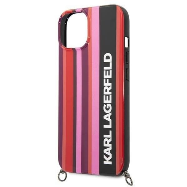 Karl Lagerfeld iPhone 14 Skal med halsband Stripes Strap - Rosa